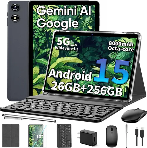 Vista 8 de 2026 Tablet de 10 pulgadas, tableta Android 15 con teclado, 26GB+256GB+2TB Expandir AI Tablets PC with Gemini AI, Octa-Core, 5G WiFi, 8000mAh
