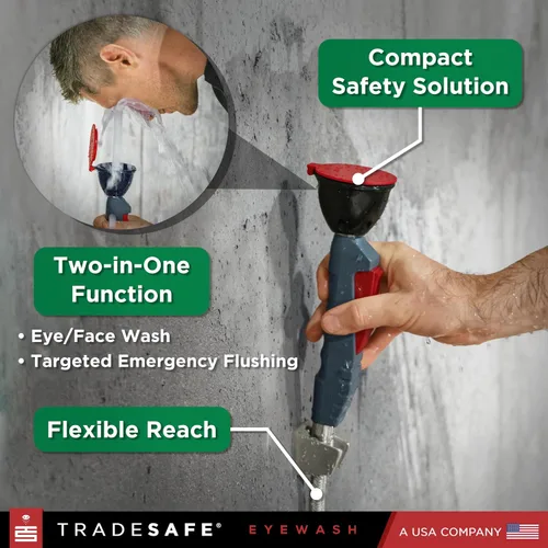 Vista 3 de TRADESAFE Estación de lavado de ojos de mano aprobada por la OSHA, estación de lavado de ojos de emergencia, estación de lavado de ojos con manguera
