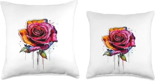 Vista 3 de Cool Flower Fashion for Men, Women, Girls and Teen Spray, rosa, color, graffiti, arte callejero, flor, almohada de fusión, 16x16, multicolor