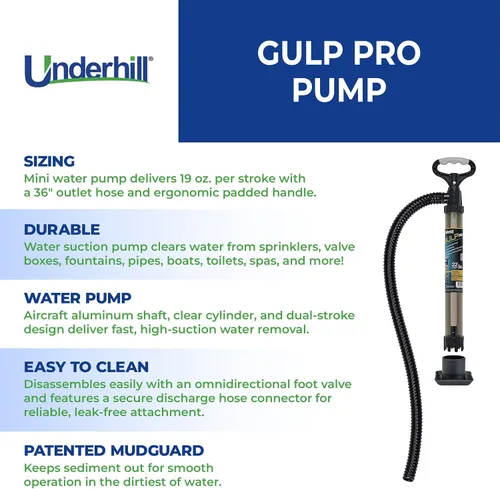 Vista 3 de Underhill Gulp Pro - Bomba de agua de succión con sifón de 22 pulgadas de longitud con manguera de salida de 36 pulgadas, para riego, transferencia