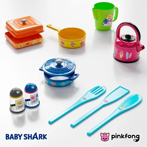 Vista 9 de Lollipop Baby Shark Cooking Adventure Set - Juego de cocina con ollas, sartenes, utensilios, taza medidora, tetera de té, sal y pimentero, gran
