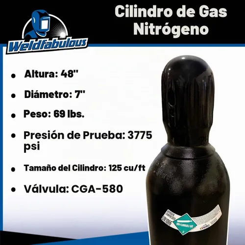 Vista 3 de Weldfabulous Tanque de cilindro de gas nitrógeno de 125 cu/ft - COMPLETO
