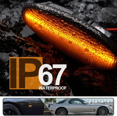Vista 6 de 2 luces LED ámbar RX7 dinámicas secuenciales intermitentes laterales para Maz'da RX7 (FD) PREMACY (CP) 23 (BA) 323 (BJ) 626 (GF/GW), luces