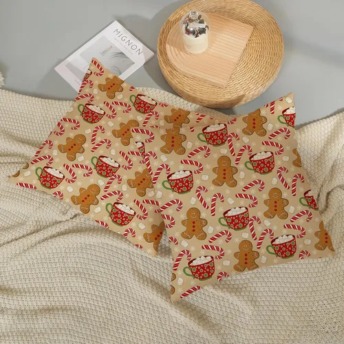 Vista 6 de Juego de 2 fundas de almohada navideñas de 18 x 18 pulgadas, con bastón de caramelo de hombre de jengibre, decoración de invierno, decoración