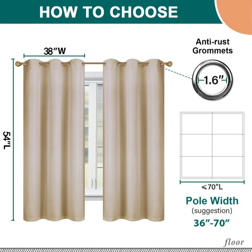 Vista 5 de Diraysid Cortinas 100% opacas de lino beige para dormitorio, con ojales, aislamiento térmico, cortinas de oscurecimiento de habitación