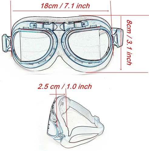 Vista 4 de Gafas Vintage para Motocicleta Antivaho y Antiimpacto Protección UV Gafas de Aviador Piloto, Adulto Carreras Voladores Equitación Arena y Polvo
