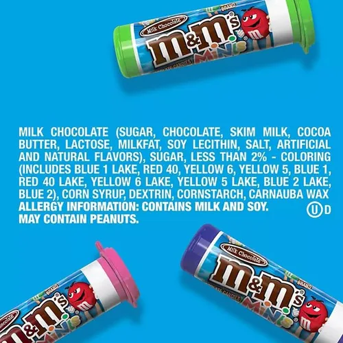Vista 2 de QT M&Ms Minis - Caramelos surtidos de chocolate, tubos de 1.08 onzas, 12