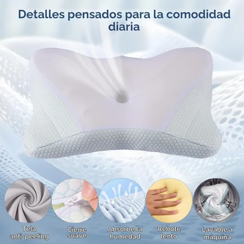 Vista 4 de Almohada cervical ergonómica para el cuello, almohada de espuma viscoelástica para aliviar el dolor, almohadas ortopédicas de cama con soporte