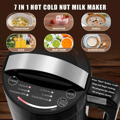 Vista 2 de Moongiantgo Máquina automática de leche de soja 7 en 1 con filtro, máquina automática para hacer sopa casera, leche de almendras, leche a base