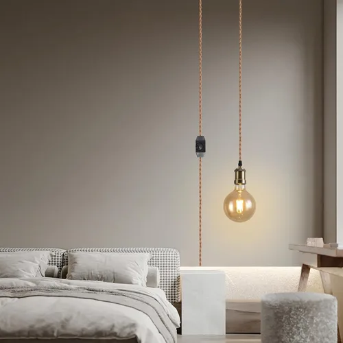 Vista 6 de Kit de cable de luz colgante enchufable con interruptor regulador, luces colgantes estilo granja, cable de alimentación de 19.69 pies de largo