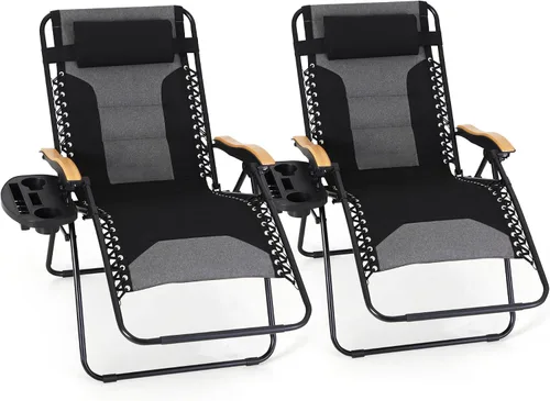 Vista 9 de MFSTUDIO Sillas Zero Gravity, silla reclinable de gran tamaño para patio, silla plegable acolchada con bandeja portavasos, soporta 400 libras