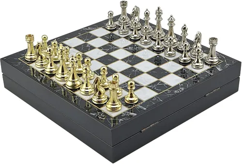 Vista 4 de Classic Fifures - Juego de ajedrez de metal para adultos, piezas hechas a mano y tablero de ajedrez de madera de diferentes diseños con Mármol