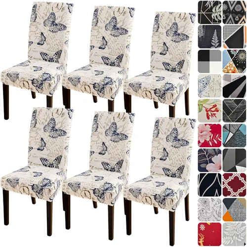 Vista 26 de Juego de 4 fundas para sillas de comedor, elásticas de elastano estampadas, fundas para sillas de comedor, lavables, extraíbles para sillas Parsons