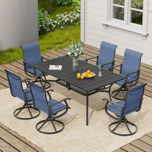 Vista 14 de VICLLAX Muebles pequeños de exterior de 3 piezas, 2 sillas giratorias de patio y mesa redonda pequeña para 2, sillas de carbón oscuro y negro