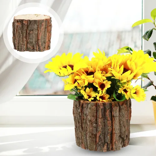 Vista 8 de HANABASS Maceta de madera para flores, 3 piezas, contenedor de madera rústica, cubo de corteza de madera, soporte para arreglos florales, maceta