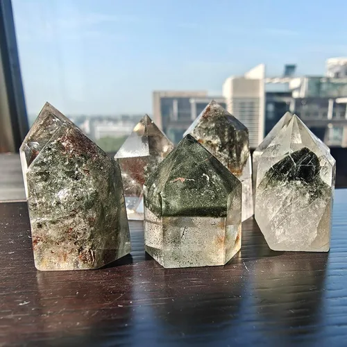 Vista 8 de 1 mini varita de cristal fantasma, torre de cristal fantasma, punto de cuarzo de jardín con punto de cristal escénico de lodalita para curación