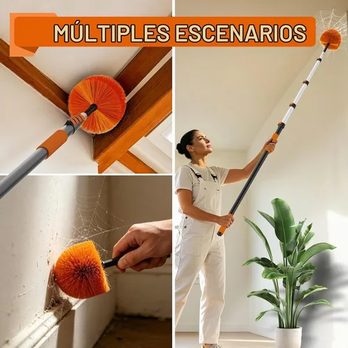 Vista 7 de Buyplus Plumero de telaraña de alcance de 26 pies, cepillo limpiador de telaraña para exteriores con poste de extensión profesional de 5 a 20 pies