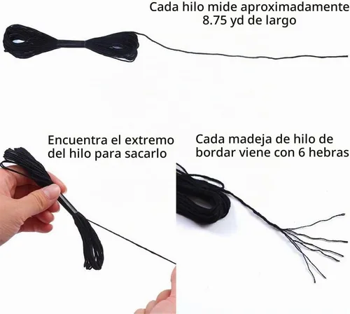 Vista 4 de 24 madejas de hilo de punto de cruz, hilo de algodón bordado en blanco y negro, pulseras de la amistad con 12 bobinas de hilo para tejer, proyecto