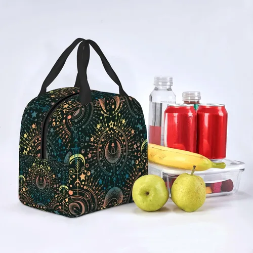 Vista 7 de Bolsa de almuerzo con diseño de astrología mágica y luna, con aislamiento, reutilizable, impermeable, portátil, para mujeres, hombres, niñas y niños