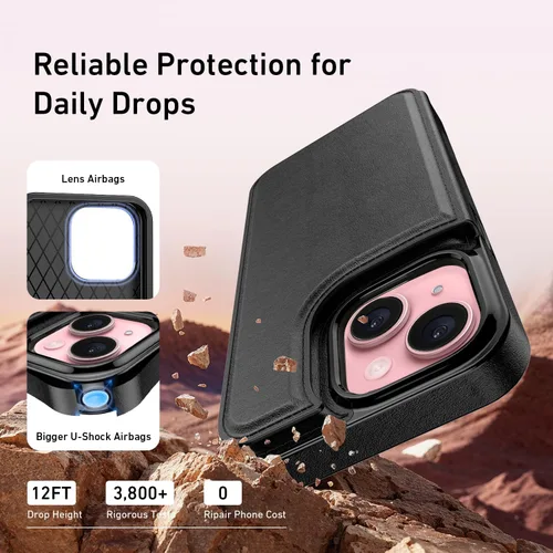 Vista 5 de FUNMIKO Funda tipo cartera para iPhone 13 con tarjetero, bloqueo RFID, protección de grado militar y obras de arte impresas con rayos UV, cierre