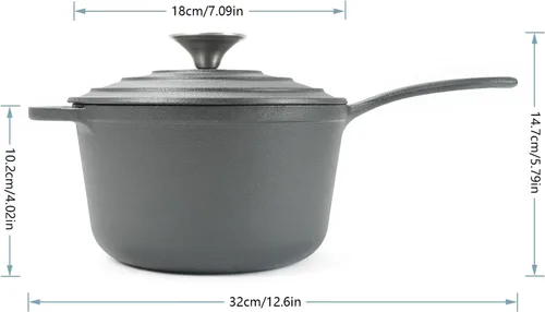 Vista 2 de HAWOK Mini cacerola de hierro fundido de 2 cuartos de galón, 7 pulgadas con tapa, pre-sazonada