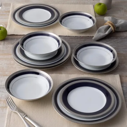 Vista 5 de Noritake Crestwood Cobalt Platinum - Juego de vajilla de 12 piezas, servicio para 4
