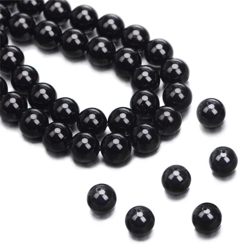 Vista 6 de Cuentas redondas de turmalina negra natural, 15.5 "A Grad (0.157 in)