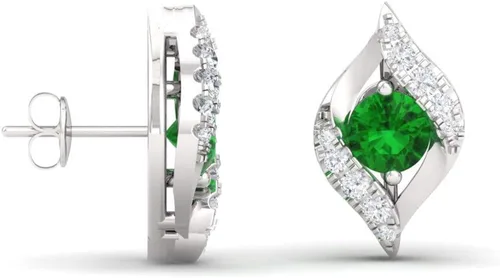 Vista 2 de Diamondere Pendientes pequeños con piedras preciosas naturales y certificadas y diamantes en oro blanco de 14 quilates Pendientes de tuerca de 0,39