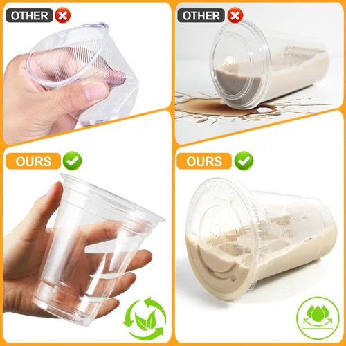 Vista 5 de Paquete de 25 vasos de plástico transparente de 12 onzas con tapas y popotes, resistentes y seguros para alimentos, vasos desechables para café