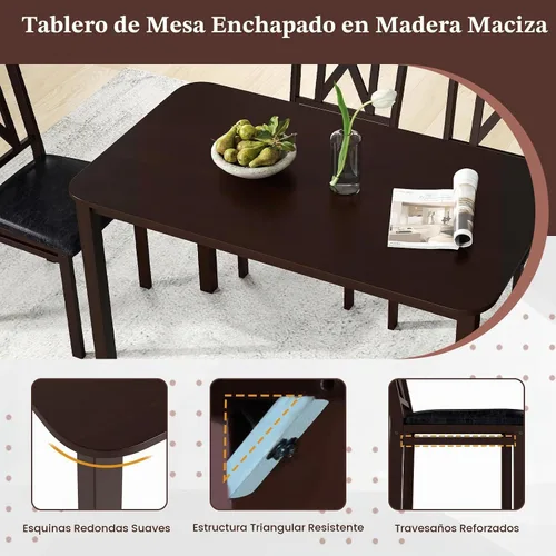 Vista 4 de GIANTEX - Juego de mesa de comedor de 5 piezas para 4, mesa de cocina rectangular de 47 pulgadas y 4 sillas con patas de madera de goma, asiento