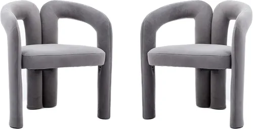 Vista 11 de Modern Barrel - Juego de 2 sillas de comedor tapizadas de terciopelo con brazos, cómodas sillas de tocador de maquillaje, silla auxiliar cómoda