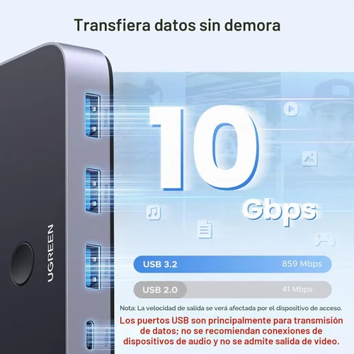 Vista 3 de UGREEN Interruptor USBC 2 computadoras comparten 4 puertos USB 3.2, selector de conmutador de 10 Gbps para PC, portátil, teclado, ratón, adaptador