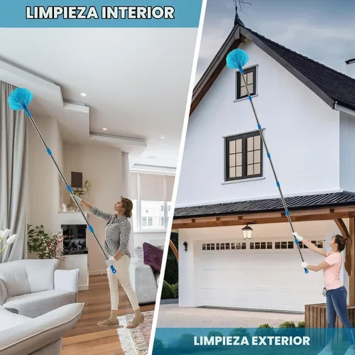 Vista 5 de Ventilador de techo de alto alcance de 20 pies, telaraña y cepillo de esquina con poste de extensión de 3 a 13 pies, plumero de microfibra