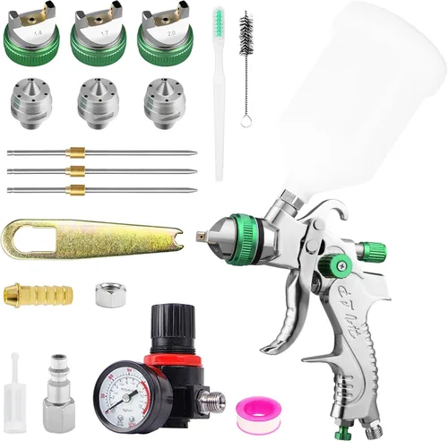 Vista 11 de HVLP - Kit de pistola pulverizadora con boquillas de 0.06/0.07/0.079 pulgadas, pistola de pintura profesional para reparación de paredes, pistola