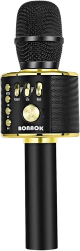 Vista 18 de BONAOK - Micrófono inalámbrico Bluetooth de karaoke, 3 en 1; máquina altavoz con micrófono de karaoke portátil de mano para fiesta de cumpleaños