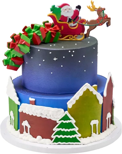 Vista 5 de DecoPac Decoración de pastel de Papá Noel en trineo, adorno para pastel de Navidad, Layon festivo con Papá Noel y renos, paquete de 24