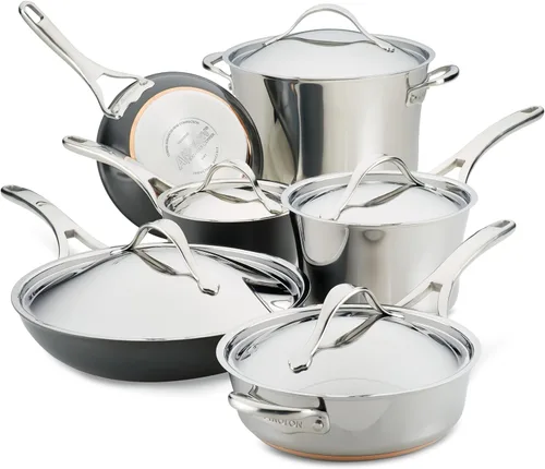 Vista 15 de Anolon Nouvelle - Juego de ollas y sartenes de acero inoxidable, 10 piezas Stainless Steel Cookware Set with Lids, Oven Safe to 500°F, Durable