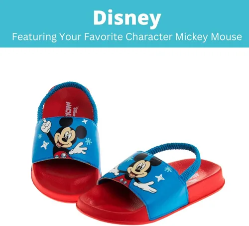 Vista 2 de Disney Minnie Mouse, Encanto, Mickey, Lightning McQueen, Frozen Elsa Anna Girl - Sandalias de verano para niños con correa trasera para la playa
