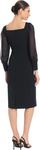 Vista 3 de Maggy London Vestido de cuello cuadrado para mujer con mangas largas abombadas transparentes