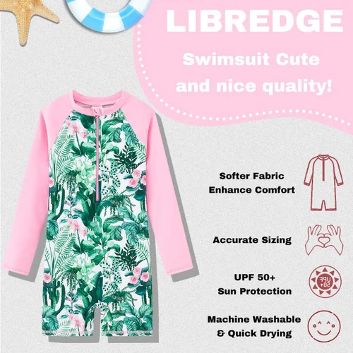 Vista 4 de Trajes de baño tipo rash guard de manga larga con cremallera para niñas