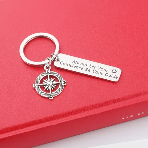 Vista 6 de PLITI Llavero inspirador de graduación, regalos para siempre deja que tu conciencia sea tu guía de joyería para hija e hijo