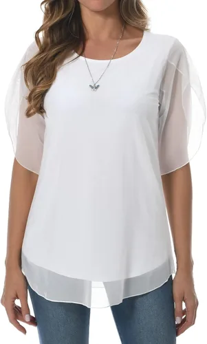 Vista 2 de Blusas de malla de manga 34 con volantes para mujer, blusas holgadas y elásticas