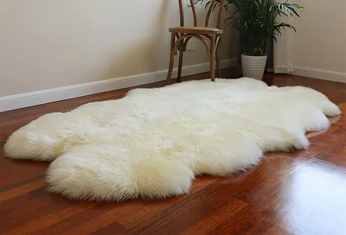 Vista 126 de HUAHOO Alfombra de piel de oveja genuina prémium Negra Real de Australia Piel de oveja natural de lujo, alfombra esponjosa de lana de cordero