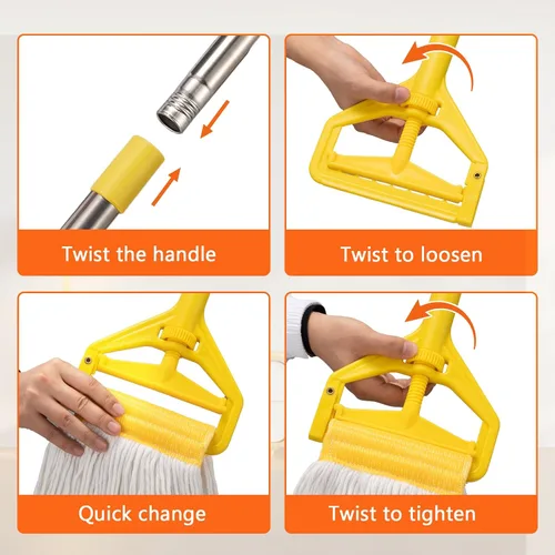 Vista 5 de Trapeador húmedo industrial resistente con mango largo de 48 pulgadas, mopas comerciales húmedas de algodón para limpieza de pisos, hogar, cocina