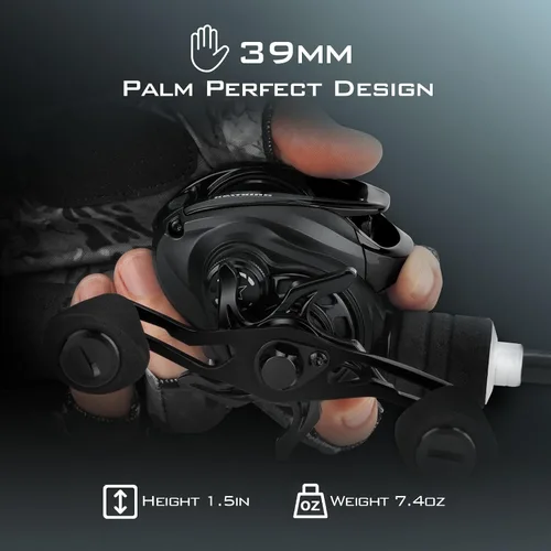 Vista 12 de KastKing Zephyr Baitcasting Fishing Reels with 7.2:1 Gear Ratio Negro-izquierda