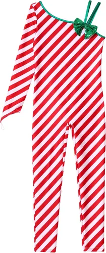 Vista 3 de Mono de Navidad para niñas, bastón de caramelo, a rayas, con lentejuelas, volantes, disfraz de ballet para bailar y animar