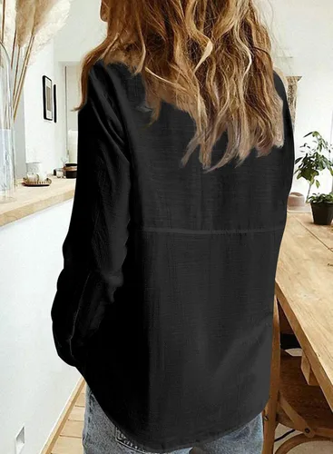 Vista 2 de Camisas de trabajo de lino con botones para mujer, blusas sólidas de manga larga