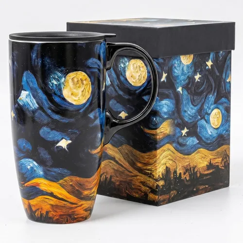 Vista 10 de DUSVALLY Taza de Café Alta de Cerámica, Juego de Tazas de Café para Amigos, Taza de Viaje con Tapa para Oficina y Hogar, Regalos Únicos para Mujeres