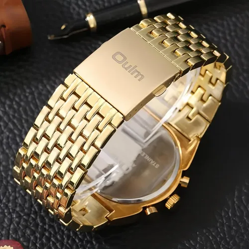 Vista 5 de Carlien - Reloj de lujo para hombre, rectangular, cuadrado, de oro y plata, de gran esfera, luminoso, impermeable, de cuarzo, deportivo, multizona