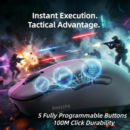Vista 5 de Philips SPK9418 - Ratón inalámbrico para juegos, mouse Bluetooth ajustable de 12000 DPI para juegos, con cable/2.4 GHz/Bluetooth ultraligero con 5